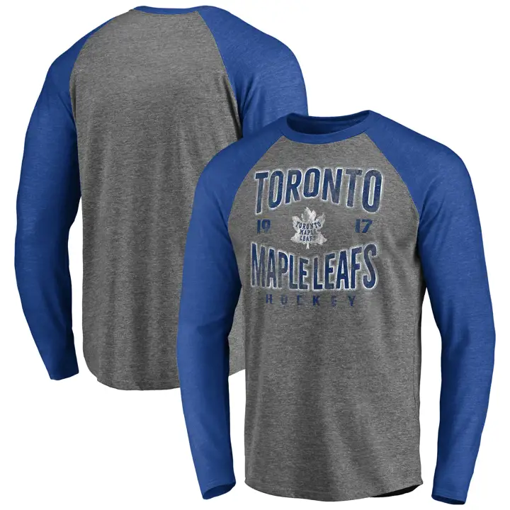 Chandail raglan à manches longues Wave Off trois fibres LNH des Maple Leafs de Toronto GRIS/BLEU