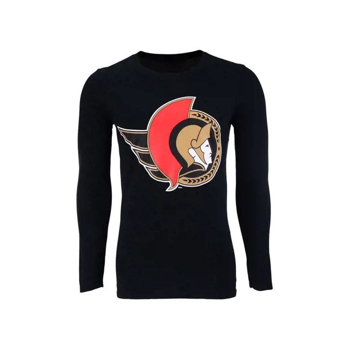 T-shirt manches longues avec logo principal des Sénateurs d'Ottawa LNH – Noir
