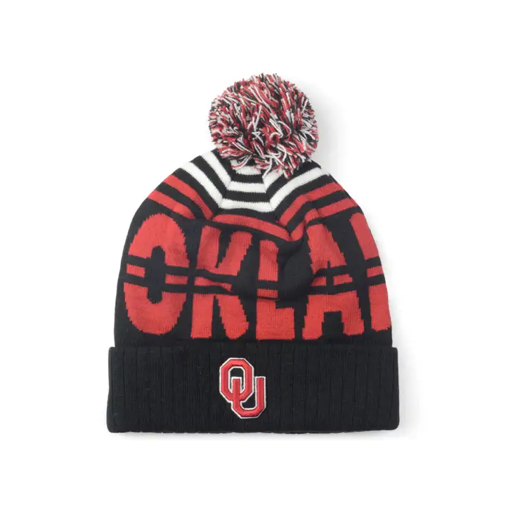 Oklahoma Sooners NCAA Bonnet à pompon Colossal tricolore noir/carmin