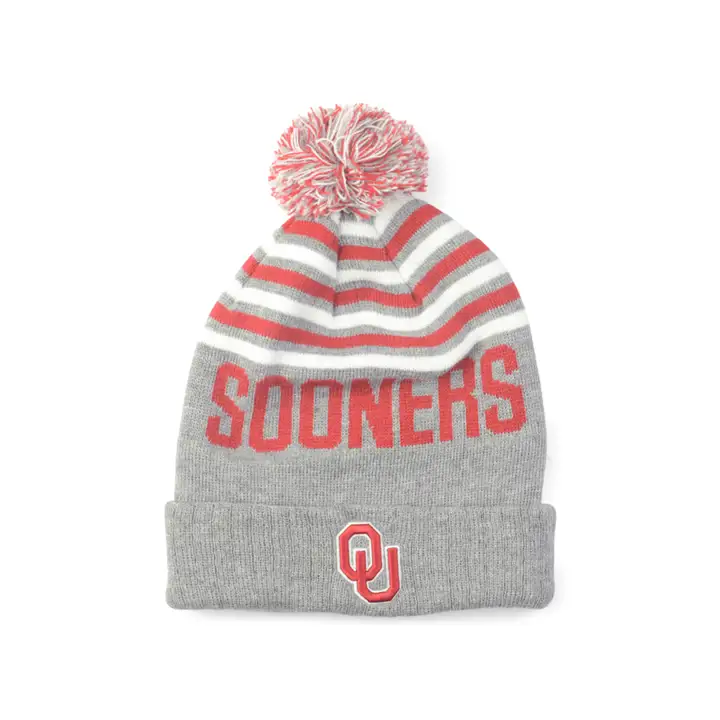 Oklahoma Sooners NCAA Bonnet pompon tricoté gris/cramoisi