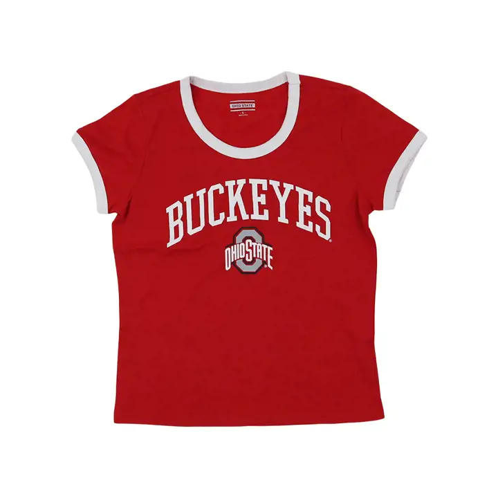 T-shirt court à liseré rouge Ohio State Buckeyes NCAA pour femme