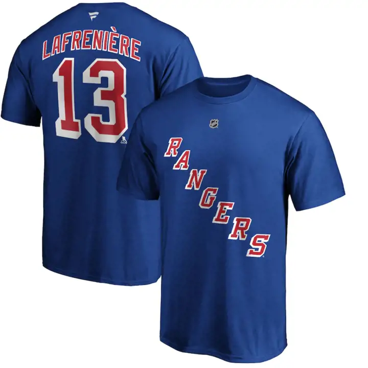 T-shirt bleu authentique à empilement N&N des Rangers de New York LNH Alexis Lafrenière