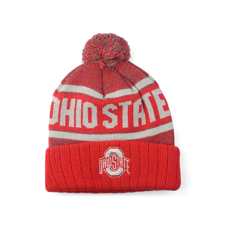 Bonnet tricoté Ohio State Buckeyes NCAA avec pompon ROUGE