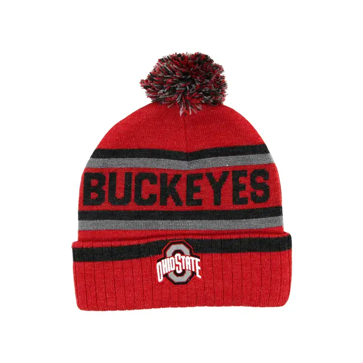 Bonnet tricoté Ohio State Buckeyes NCAA avec pompon noir