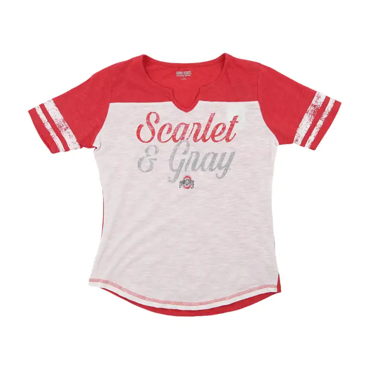T-shirt à encolure en V universitaire Ohio State Buckeyes NCAA imprimé par sublimation BLANC
