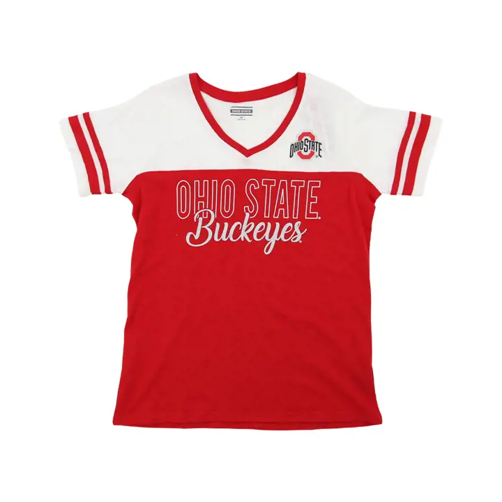 T-shirt à col en V contrastant NCAA Ohio State Buckeyes ROUGE