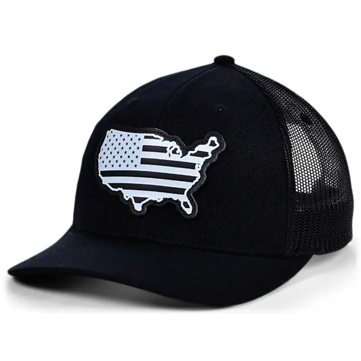 Casquette Trucker Incurvée USA BBW Leather State Patch Drapeau Noir/Noir/Blanc