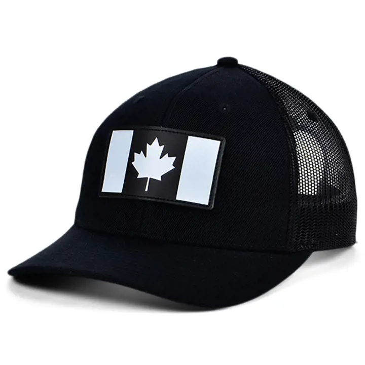 Canada BBW Écusson en cuir d'état incurvé Drapeau de routier BLK/BLK/W