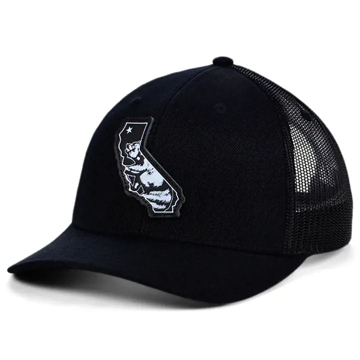 CALIFORNIE BBW Cuir Écusson d'état Casquette de routier incurvée Drapeau NOIR/B