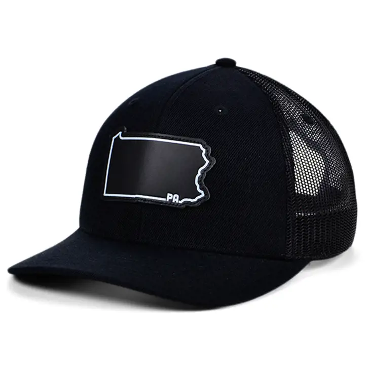 PENNSYLVANIA BBW Écusson en cuir de l'État, drapeau courbé, casquette de routier noire