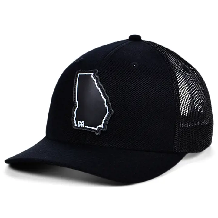 GEORGIA BBW Écusson en cuir de l'état Casquette de routier incurvée Drapeau NOIR/NOIR/