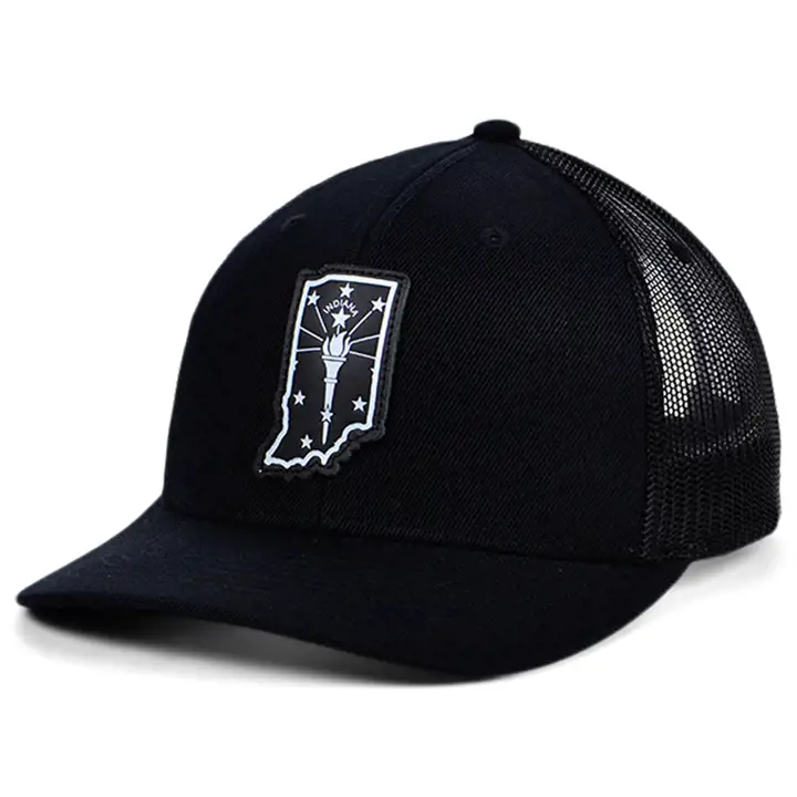 INDIANA BBW Patch en cuir de l'État Casquette de camionneur courbée Noir/Noir/