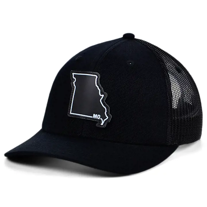MISSOURI BBW Leather State Patch Casquette Trucker incurvée Drapeau NOIR/NOIR