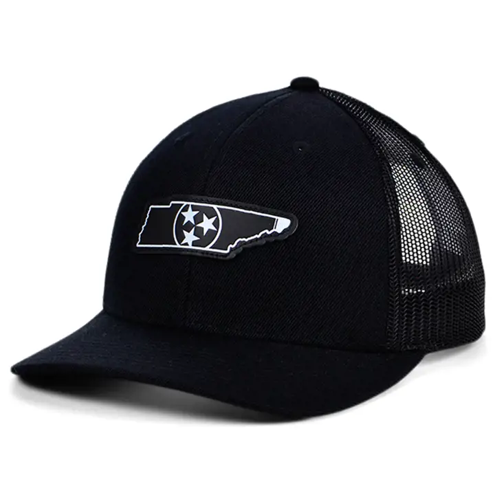 TENNESSEE BBW Écusson en cuir de l'État Casquette de camionneur courbée Drapeau NOIR/NOIR