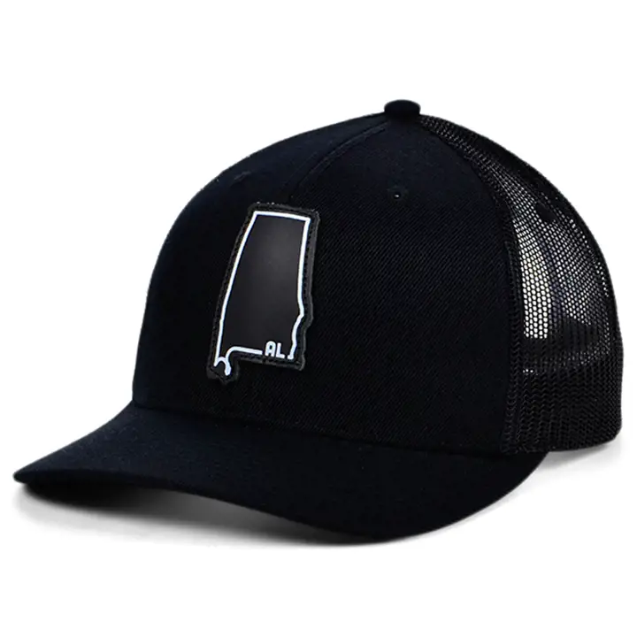 ALABAMA BBW Écusson en Cuir Courbé Drapeau Casquette de Routier NOIR/NOIR/