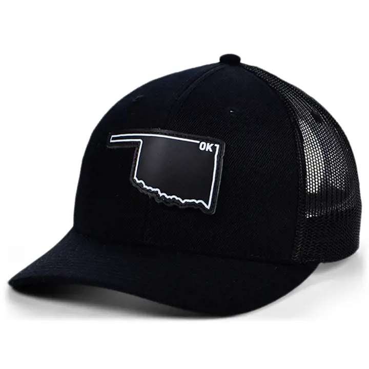 Patch incurvé d'Oklahoma BBW Leather State Trucker Flag NOIR/NOIR