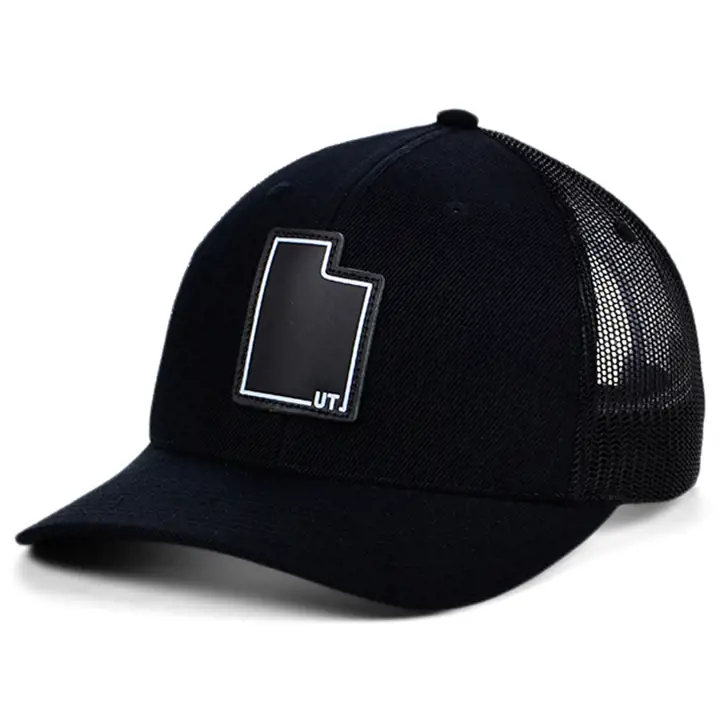 UTAH BBW Écusson en cuir incurvé pour camionneur drapeau BLK/BLK/WHT