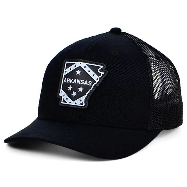 Drapeau de camionneur incurvé en cuir noir/noir Arkansas BBW