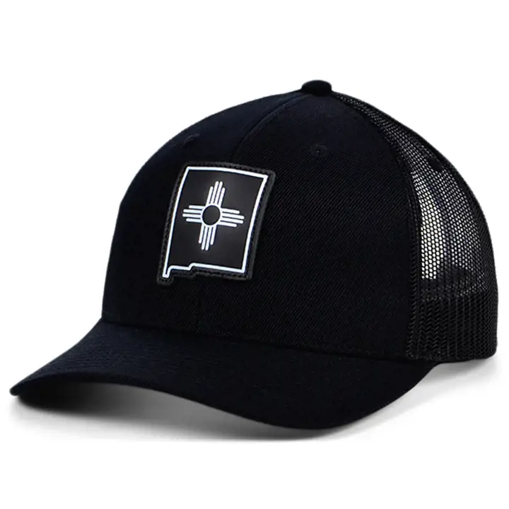 NOUVEAU MEXIQUE BBW Cuir Écusson d'État Casquette Trucker Incurvée Drapeau N/B