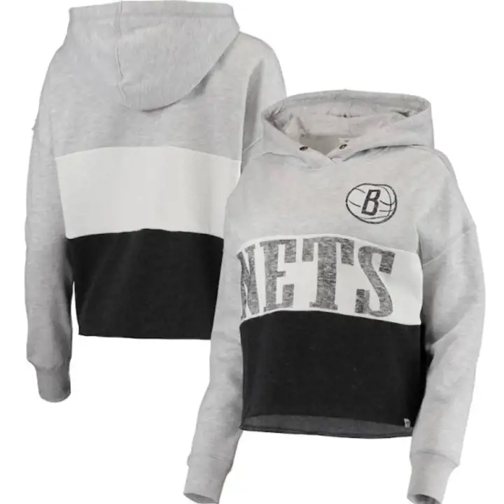 Brooklyn Nets NBA - Sweat à capuche court pour femme - Lizzy - gris/noir