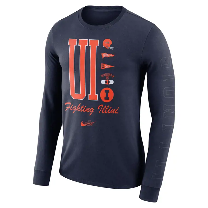 T-shirt à manches longues ILLINOIS FIGHTING ILLINI NCAA avec poignets 21 NAVY