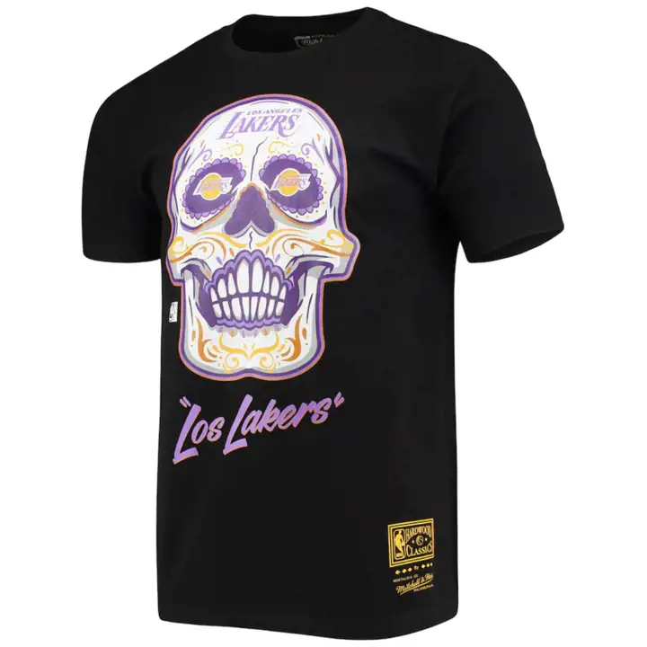T-shirt LA LAKERS NBA motif tête de mort en sucre, noir