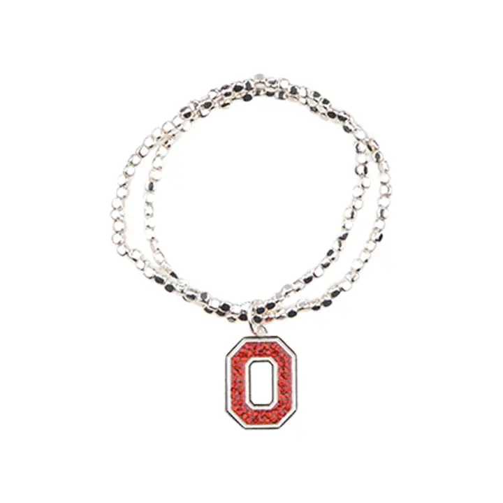 Bracelet extensible logo cristal Buckeyes de l'Ohio State rouge/argent
