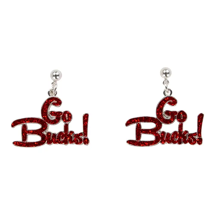 Boucles d'oreilles slogan Buckeyes de l'Ohio State rouges/argentées