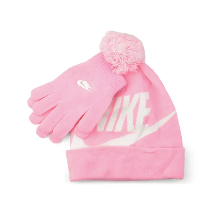 NIKE SWOOSH BONNET À POMPON ET GANTS lot rose