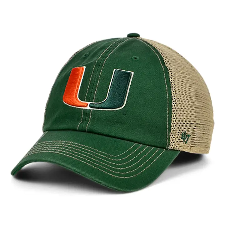 Casquette de baseball universitaire Miami Hurricanes, verte/naturel