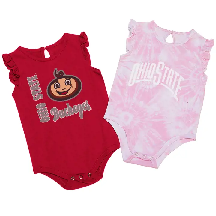 Ohio State Buckeyes NCAA Lot de 2 grenouillères pour nouveau-né fille Rouge/rose