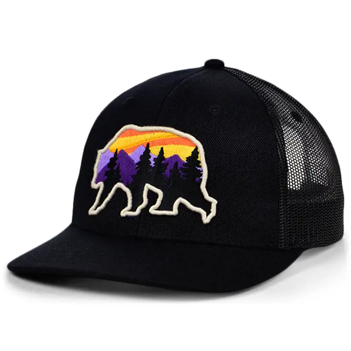 Casquette Trucker incurvée BLK/AST, motif animal ours, vues nocturnes