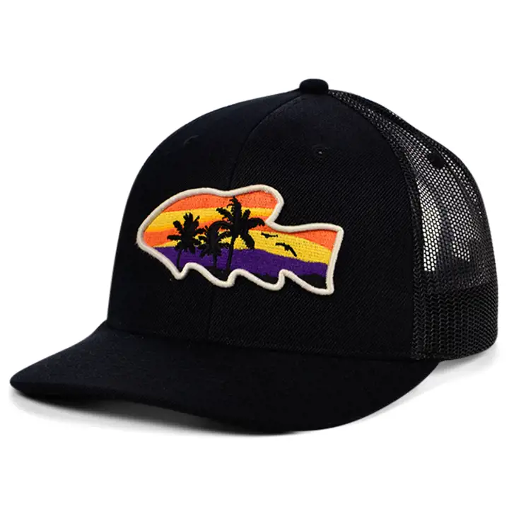 Casquette trucker incurvée « Fish Night Views » générique, noir/assorti