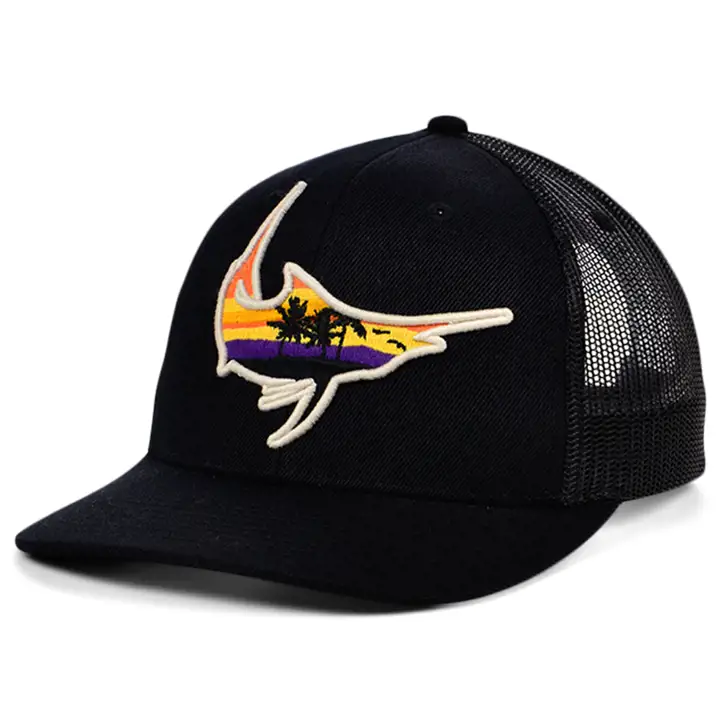 Casquette trucker incurvée « Marlin Fish Night Views », noir/AST