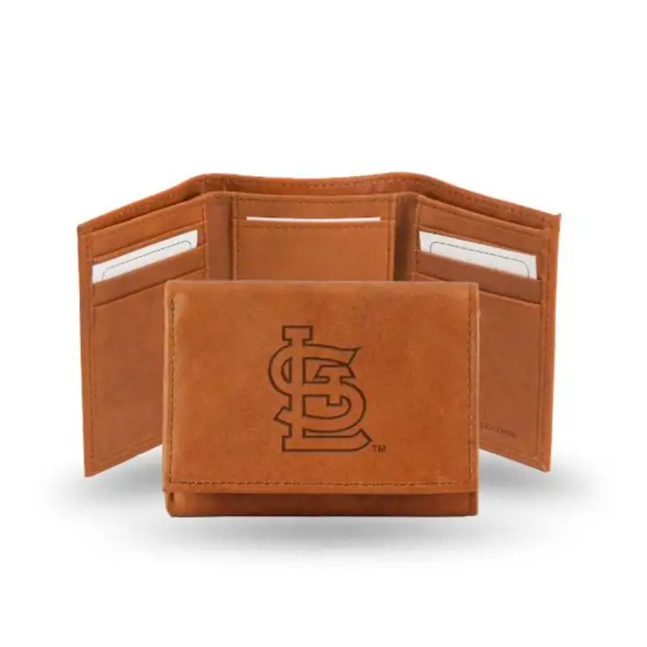 Portefeuille à trois volets en cuir véritable St. Louis Cardinals marron