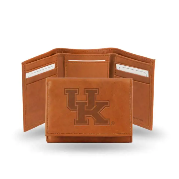 Portefeuille à trois volets en cuir véritable Kentucky Wildcats marron