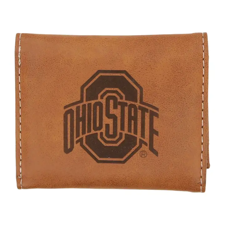 Portefeuille à trois volets gravé au laser Ohio State Buckeyes marron