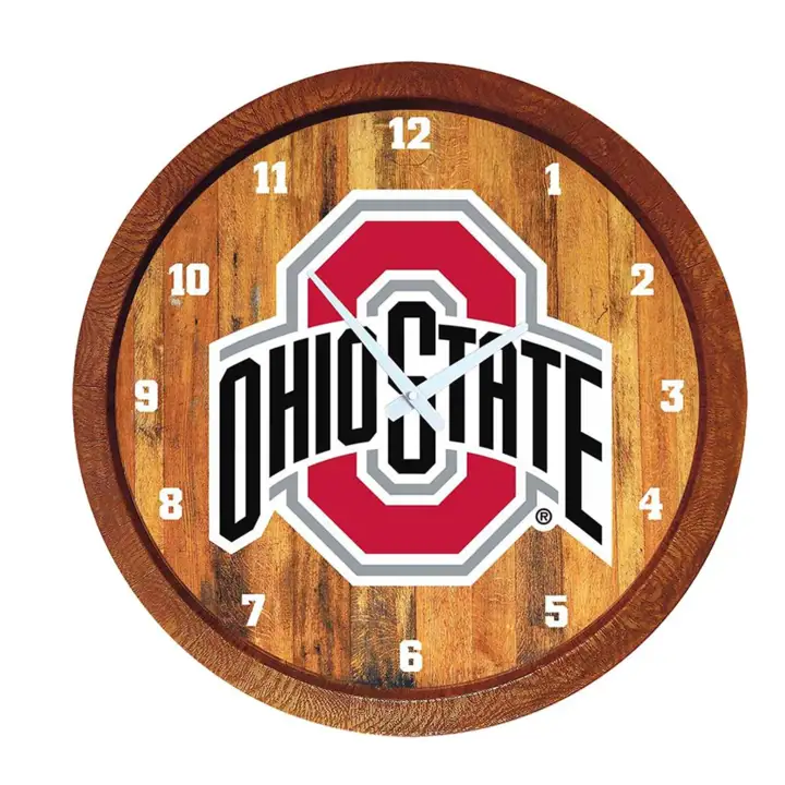 "Horloge Murale Ohio State Buckeyes « Faux » Plateau de Baril"
