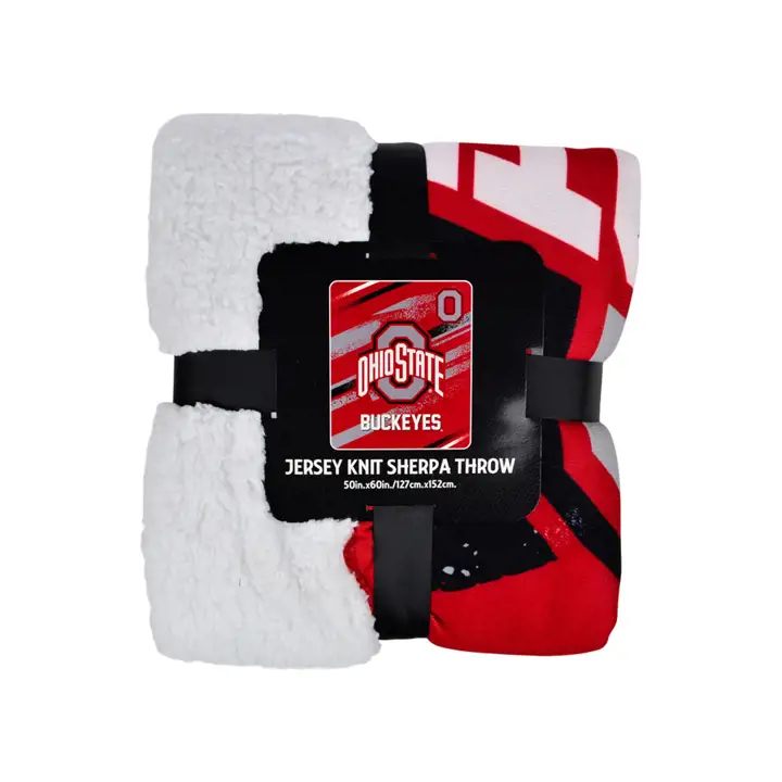 Couverture Sherpa tricotée Ohio State Buckeyes rouge/noir/blanc