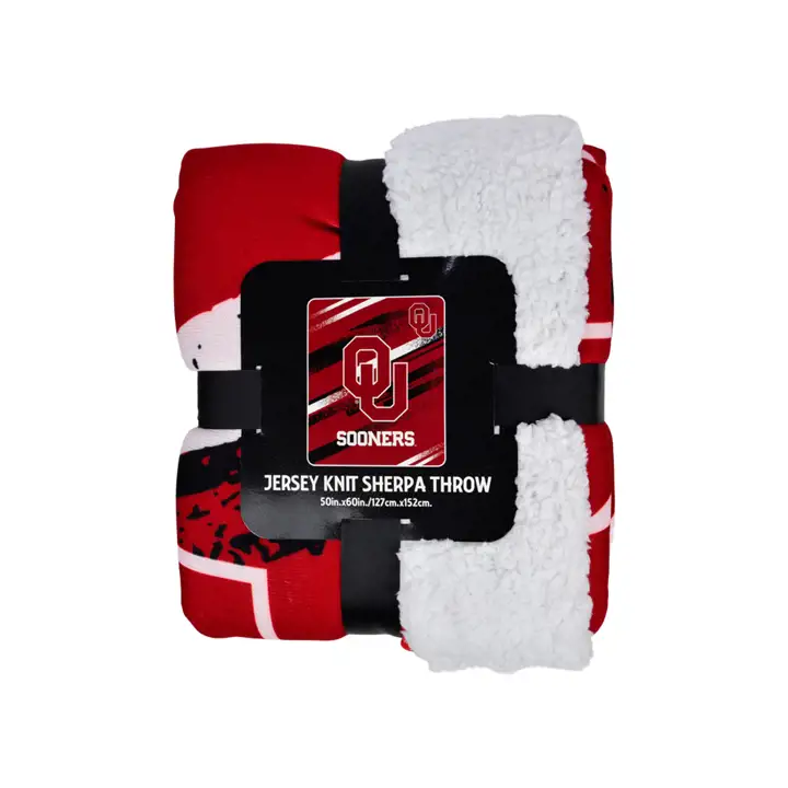 Couverture en Sherpa tricoté jersey des Oklahoma Sooners rouge/blanc