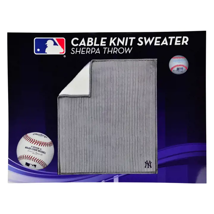 Couverture tricotée torsadée New York Yankees gris/marine/blanc