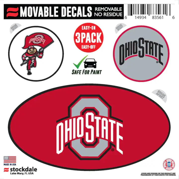 "Lot de 3 autocollants Ohio State Buckeyes 15x15cm (ast)"