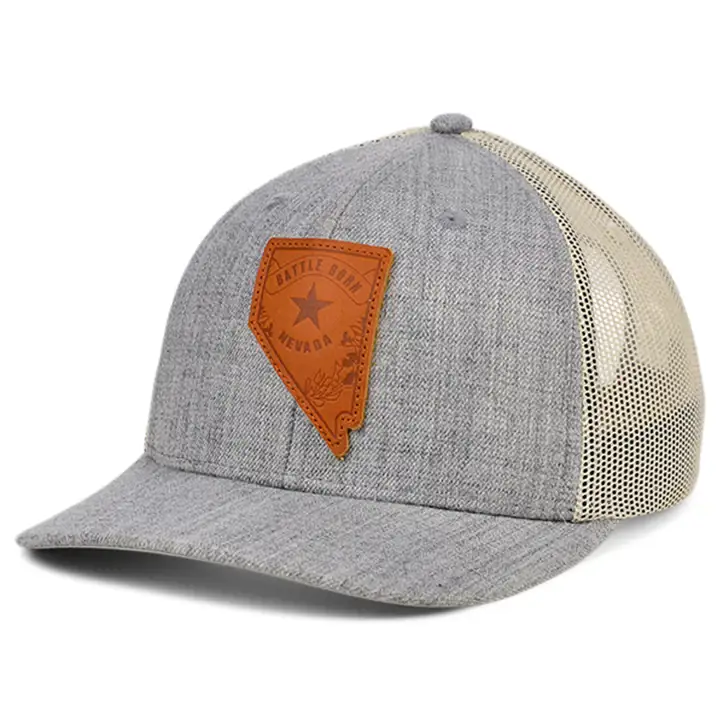 NEVADA Heather Leather State Fill Curved Trucker Flag H-GRIS