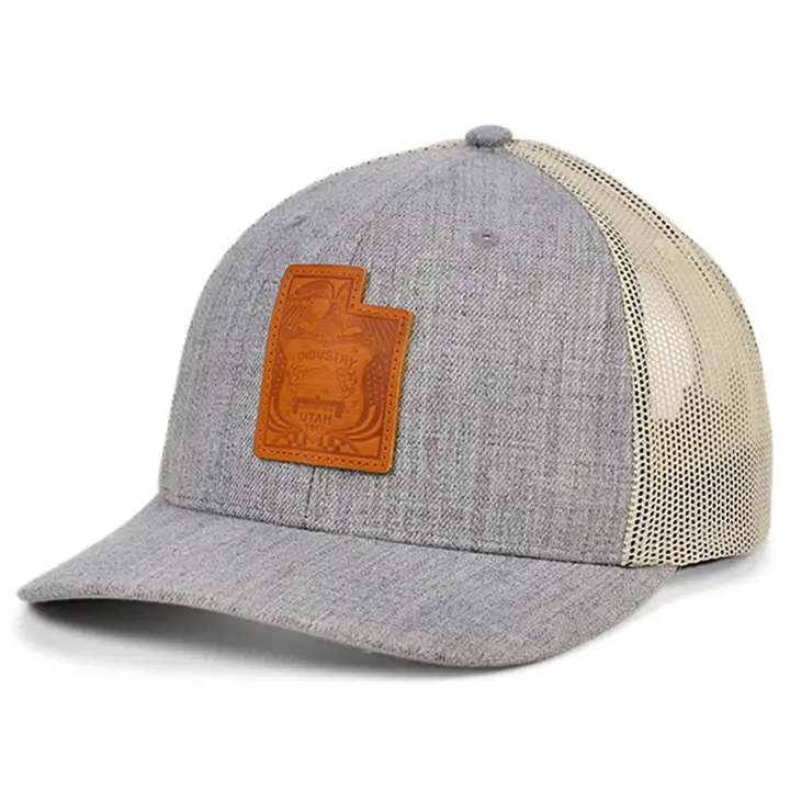 UTAH Heather Cuir Remplissage État Casquette Camionneur Incurvée Drapeau H-GRIS/B