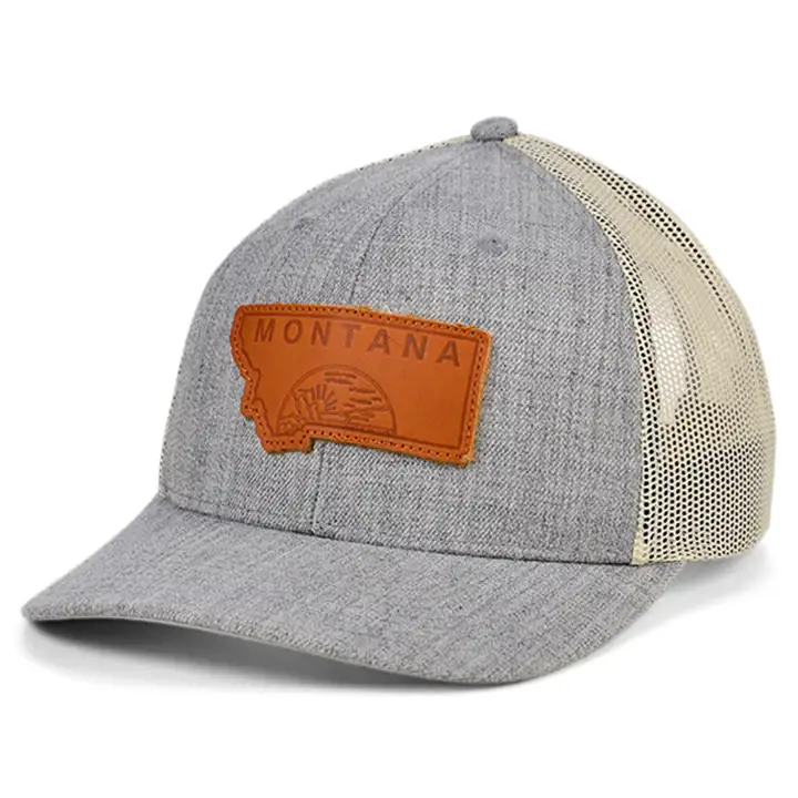 MONTANA Heather Leather State Fill Curved Trucker Flag H-GRA