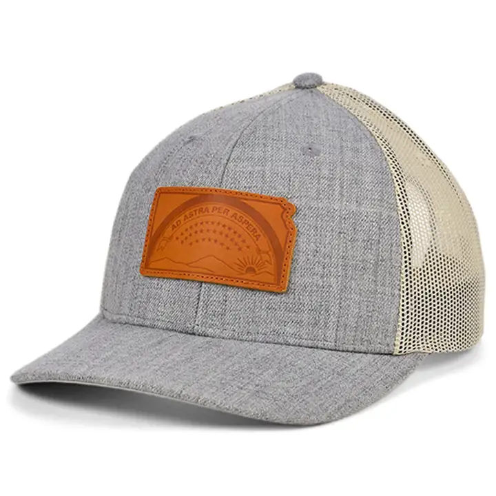 KANSAS Heather Leather State Fill Curved Trucker Flag GRIS F-C