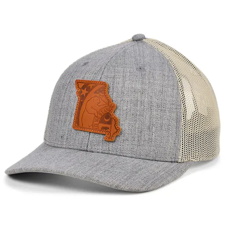 MISSOURI Heather Leather State Fill Curved Trucker Flag H-GR