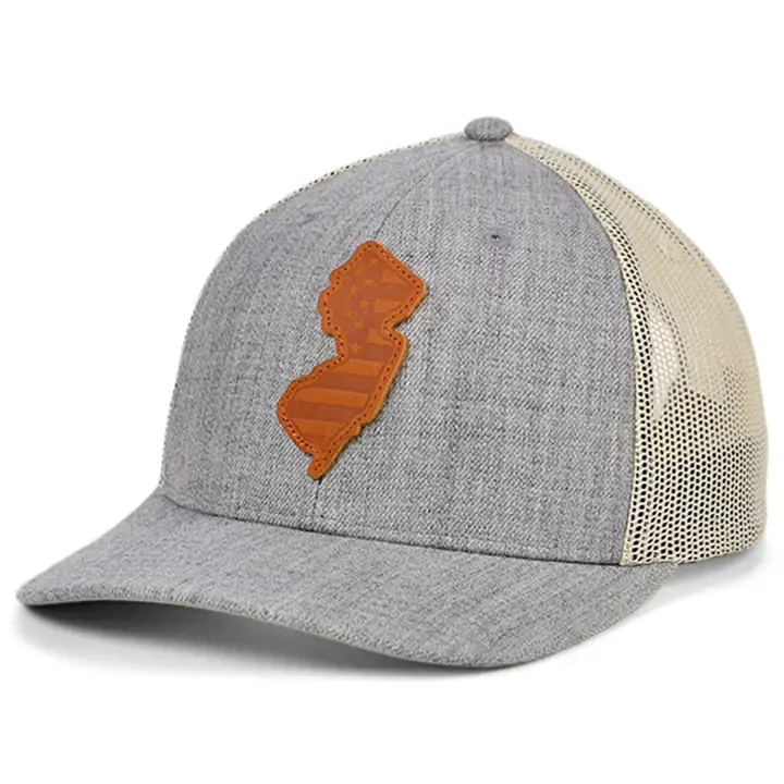 NEW JERSEY HTHR Cuir USA Patch Casquette de camionneur Drapeau GRIS CH/BLC/BR