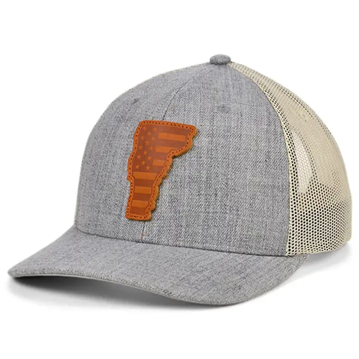 VERMONT HTHR Cuir Écusson USA Camionneur Drapeau H-GRIS/BLANC/MARRON