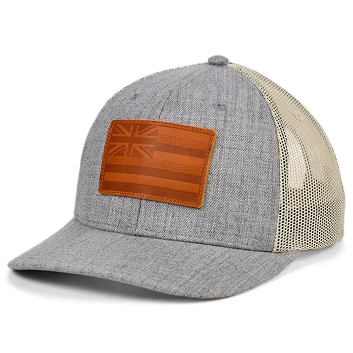 HAWAII Heather Leather State Fill Curved Trucker Flag H-GRAY